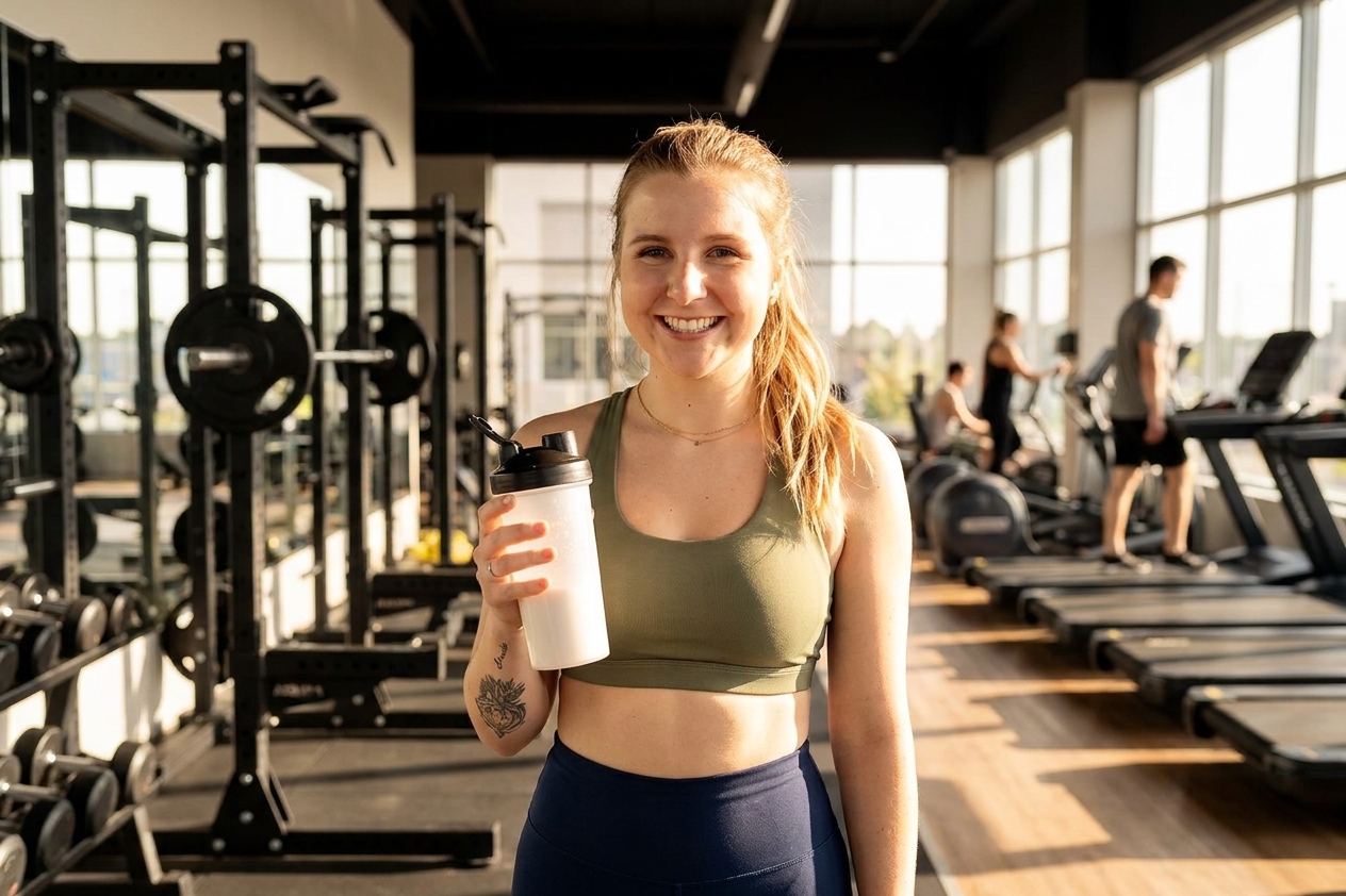Malu tomando creatina após treino na academia