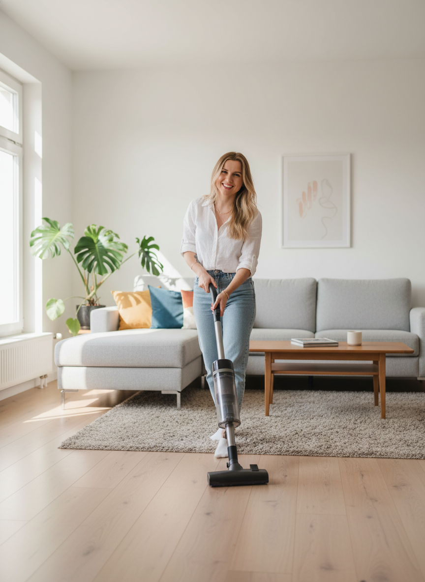 Malu usando Aspirador de Pó Vertical WAP